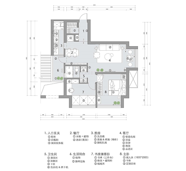 成都大晶裝飾爆改52㎡小套二平面布置深化圖